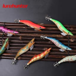 10PCS with Shrimp Bag 3D Printing 2.5 3.0 3.5 Hook Luminous Squid Jig Fishing Wood Shrimp Lure Squid Cuttlefish Jigs Lures