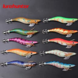 10PCS with Shrimp Bag 3D Printing 2.5 3.0 3.5 Hook Luminous Squid Jig Fishing Wood Shrimp Lure Squid Cuttlefish Jigs Lures