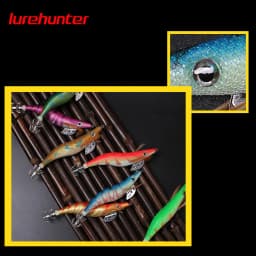 10PCS with Shrimp Bag 3D Printing 2.5 3.0 3.5 Hook Luminous Squid Jig Fishing Wood Shrimp Lure Squid Cuttlefish Jigs Lures