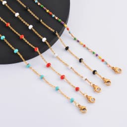Stainless Steel Gold Plated Beads Chain Necklace for Women Choker Colored Enamel Bracelets Anklet Trend Waterproof Jewelry