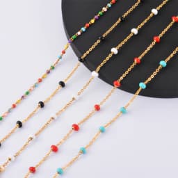 Stainless Steel Gold Plated Beads Chain Necklace for Women Choker Colored Enamel Bracelets Anklet Trend Waterproof Jewelry