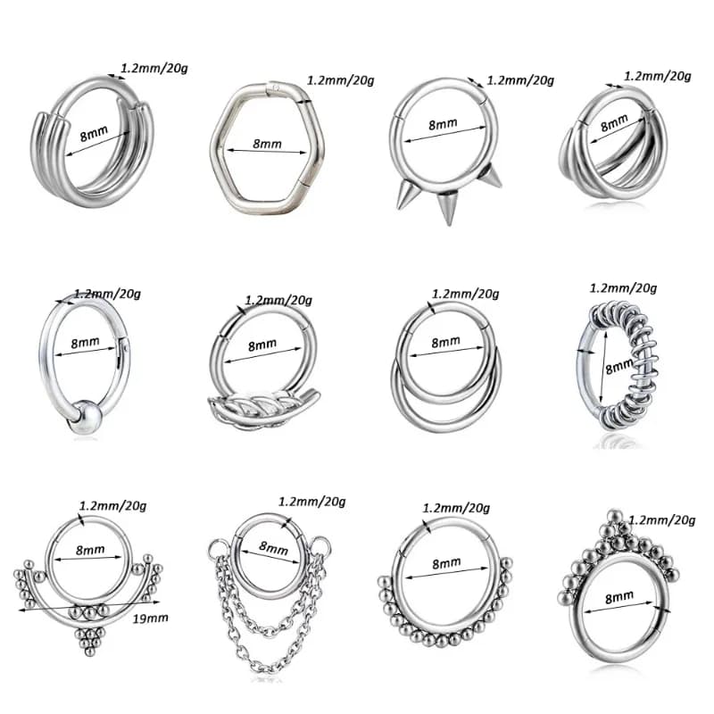 Titanium Steel Nose Ring Nase Septum Piercing Ring Leaf Chain Beads For Women Men Cartilage Earring Stud Piercing Gothic Jewelry
