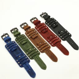 Vintage Black Red Blue Brown Green Genuine Leather Watchband 22mm Punk Pin Belt Watch Strap 24mm Bracelet Men Jewelry