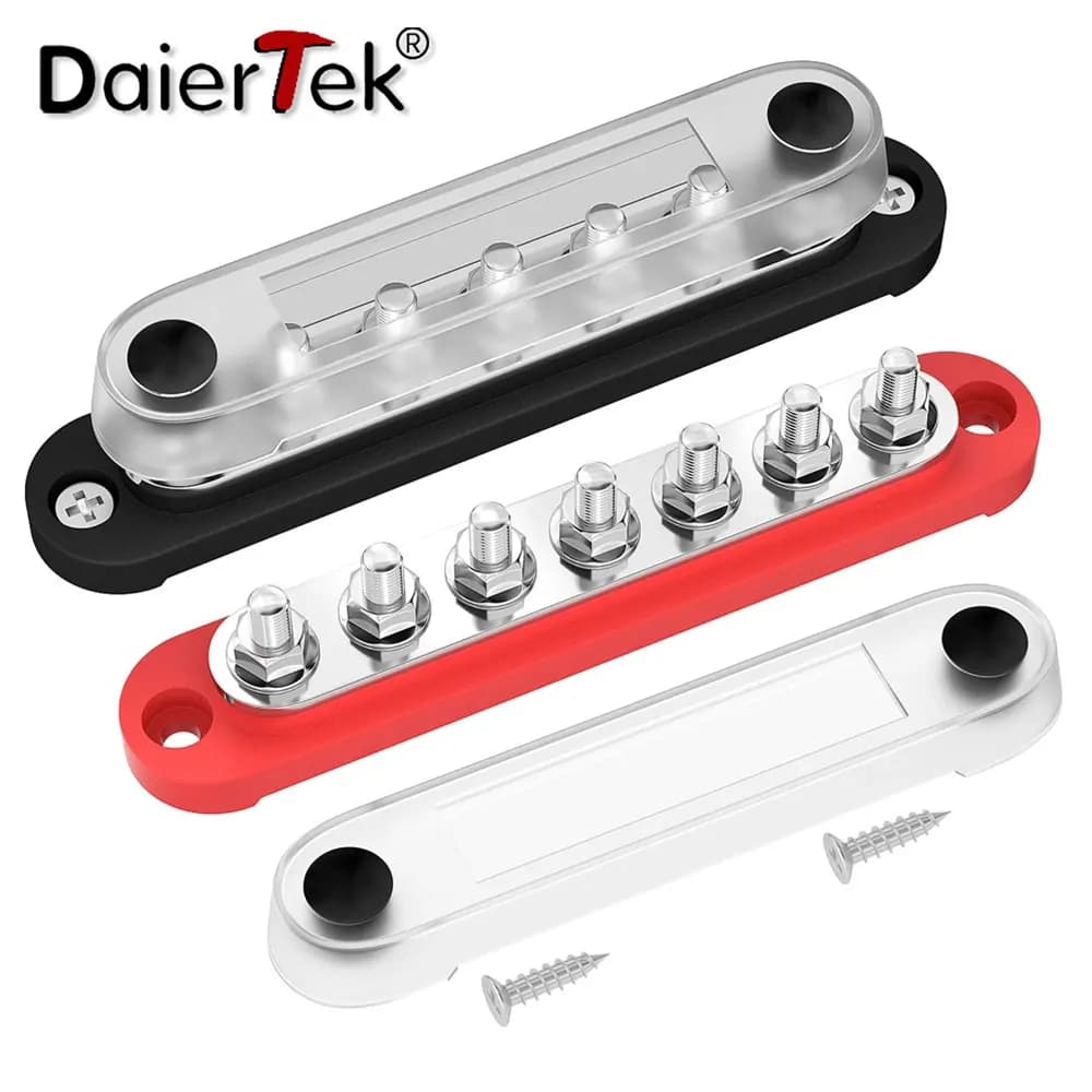 DaierTek Battery Bus Bar Terminal Block 12V Marine 7 x 1/4" (M6) Power Distribution Block 12V - 48V Busbar Terminal Block