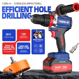 Brushless Cordless Impact Drill NANWEI Cordless 20v 13mm Ice Drill Power Tool 160NM High Torque