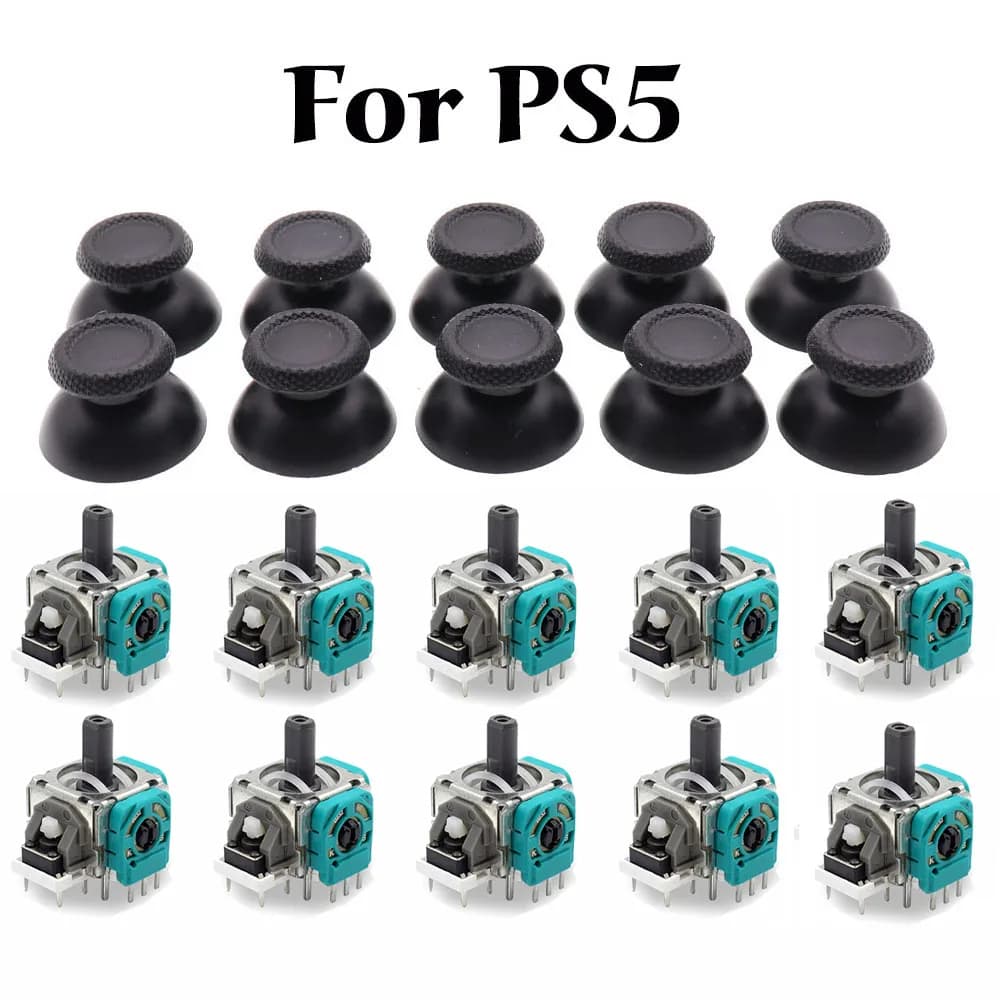 10 Sets For PlayStation 5 PS5 Controller 3D Analog Joystick Sensor Module Potentiometer Thumbstick Mushroom Cap Grip Thumb Cover