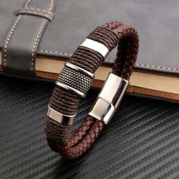 Charm Vintage Multilayer Brown Leather Stainless Steel Men Bracelet Bead Bracelet Jewelry Male Wrist Bangle Christmas Gifts