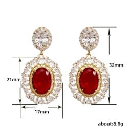 Huitan Aesthetic Gold Color Red CZ Hanging Earrings for Women Full Bling Iced Out Wedding Party Luxury Accessories Trend Jewelry