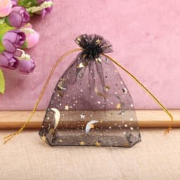 25/50pcs 7x9/9x12/10x15/13x18cm Star Moon Organza Gift Bags Mini Sachet Gold Color Drawstring Bag Jewelry Packaging Pouches