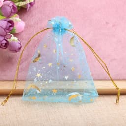 25/50pcs 7x9/9x12/10x15/13x18cm Star Moon Organza Gift Bags Mini Sachet Gold Color Drawstring Bag Jewelry Packaging Pouches