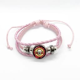 Latest Guns N Roses Rock Band Bracelet Punk Guns and Roses Band Logo Print Glass Gem Handmade Multilayer Braided Bangle Gift