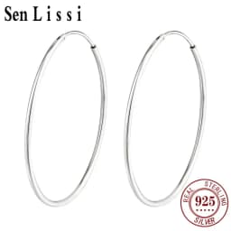 Senlissi - Platinum Hoop Earrings for Women, 925 Sterling Silver Jewelry Female Fashion Ear Rings Cерьги Kольцаv For Gift L007