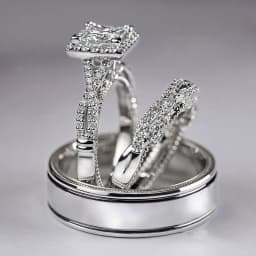 Huitan Luxury Princess Cut Cubic Zircon Bridal Marriage Set Rings Elegant Accessories Brilliant Women Men Wedding Trendy Jewelry