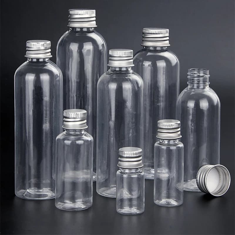 50/100pcs Plastic Bottle Aluminum Cap 5ml 10ml 15ml 20ml 30ml 50ml Empty Vial Sample Bottles Transparent Container for Traveling