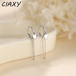 CIAXY Silver Color Heart-shaped Charm Earrings for Women Temperament Tassel Chain Ear Buckle Korean Fashion Jewelry