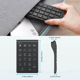 Jomaa Rechargeable Wireless Numeric Keypad Bluetooth Number Pad Slim 22-Keys External Numpad Keyboard Data Entry