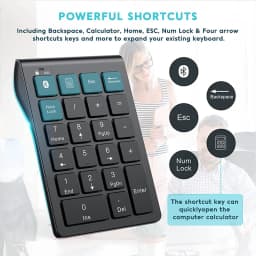 Jomaa Rechargeable Wireless Numeric Keypad Bluetooth Number Pad Slim 22-Keys External Numpad Keyboard Data Entry