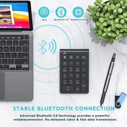 Jomaa Rechargeable Wireless Numeric Keypad Bluetooth Number Pad Slim 22-Keys External Numpad Keyboard Data Entry