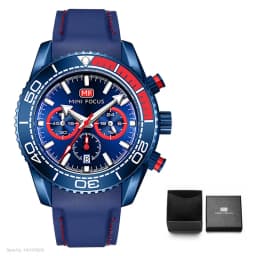 MINI FOCUS Chronograph Quartz Watches for Men Fashion Sport Wristwatch with Auto Date 24-hour Indicator Blue Silicone Strap 0426