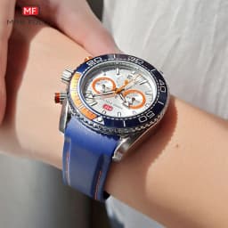 MINI FOCUS Chronograph Quartz Watches for Men Fashion Sport Wristwatch with Auto Date 24-hour Indicator Blue Silicone Strap 0426
