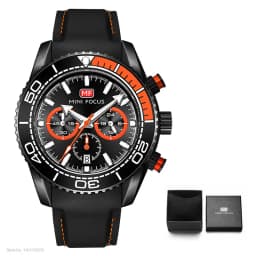 MINI FOCUS Chronograph Quartz Watches for Men Fashion Sport Wristwatch with Auto Date 24-hour Indicator Blue Silicone Strap 0426