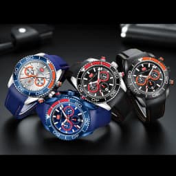 MINI FOCUS Chronograph Quartz Watches for Men Fashion Sport Wristwatch with Auto Date 24-hour Indicator Blue Silicone Strap 0426