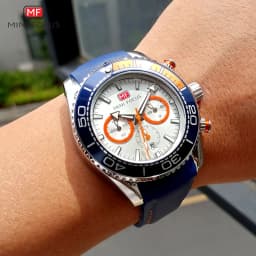 MINI FOCUS Chronograph Quartz Watches for Men Fashion Sport Wristwatch with Auto Date 24-hour Indicator Blue Silicone Strap 0426