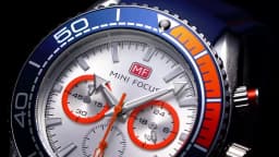 MINI FOCUS Chronograph Quartz Watches for Men Fashion Sport Wristwatch with Auto Date 24-hour Indicator Blue Silicone Strap 0426