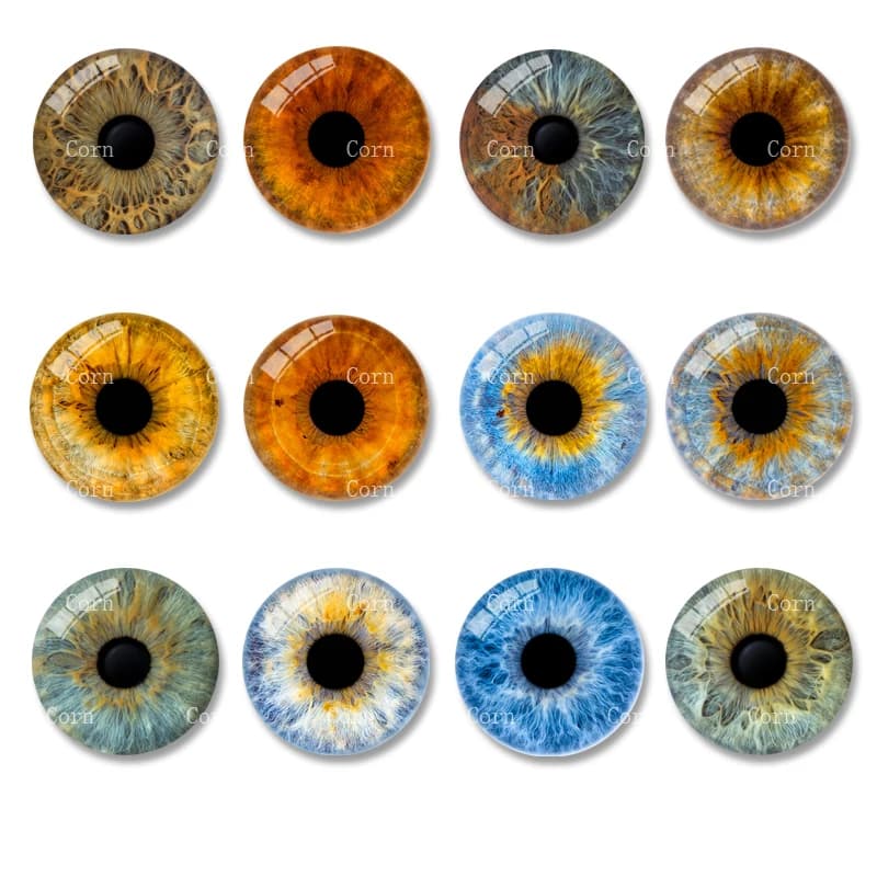 20pcs 8mm-20mm New Fashion Eyes Mixed Handmade Photo Glass Cabochons Pattern Flat Glass Eyes with Round Pupils Supplies