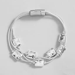 Amorcome Two Tone Geometric Square Beads Chain Bracelets for Women Multilayer Silver Color Link Bangle Bracelet Charm Jewelry