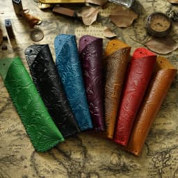 Genuine Leather Pencil Bag with Flower Embossed Leather Boy's and Girl's School Students Pen Holder Simple Retro Pencil Bag