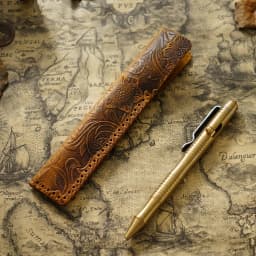 Genuine Leather Pencil Bag with Flower Embossed Leather Boy's and Girl's School Students Pen Holder Simple Retro Pencil Bag
