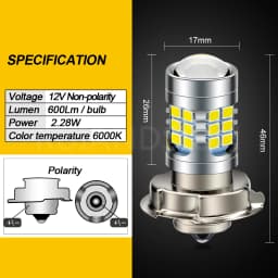 Ruiandsion 1x P26S LED 6V 12V Motorcycle Headlight H6M P36D LED Bulb 6000K High Bright White Light for Scooter ATV UTV Lamp