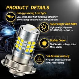 Ruiandsion 1x P26S LED 6V 12V Motorcycle Headlight H6M P36D LED Bulb 6000K High Bright White Light for Scooter ATV UTV Lamp