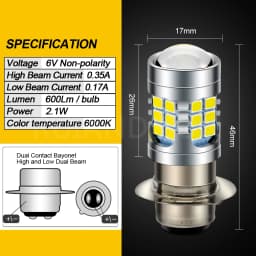 Ruiandsion 1x P26S LED 6V 12V Motorcycle Headlight H6M P36D LED Bulb 6000K High Bright White Light for Scooter ATV UTV Lamp