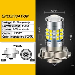 Ruiandsion 1x P26S LED 6V 12V Motorcycle Headlight H6M P36D LED Bulb 6000K High Bright White Light for Scooter ATV UTV Lamp