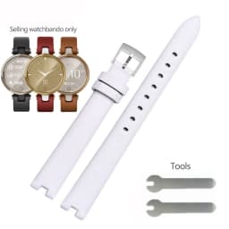 Genuine Leather Watchband 14mm For Garmin Lily Smart Watch Band Strap Silicone and Stainless Steel Belt Sport Bracelet Red White