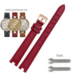 Genuine Leather Watchband 14mm For Garmin Lily Smart Watch Band Strap Silicone and Stainless Steel Belt Sport Bracelet Red White