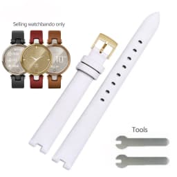 Genuine Leather Watchband 14mm For Garmin Lily Smart Watch Band Strap Silicone and Stainless Steel Belt Sport Bracelet Red White