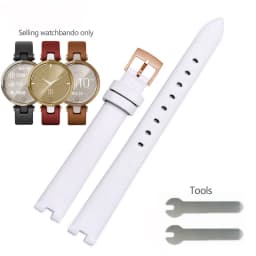 Genuine Leather Watchband 14mm For Garmin Lily Smart Watch Band Strap Silicone and Stainless Steel Belt Sport Bracelet Red White