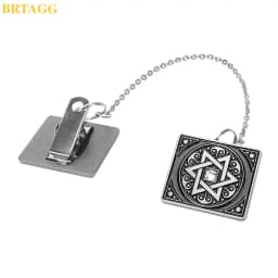 BRTAGG Tallit Clips, Clips for Tallit Prayer Shawl, 3.5cm x 3cm, All Metal, Star of David, 17.5cm Long Chain