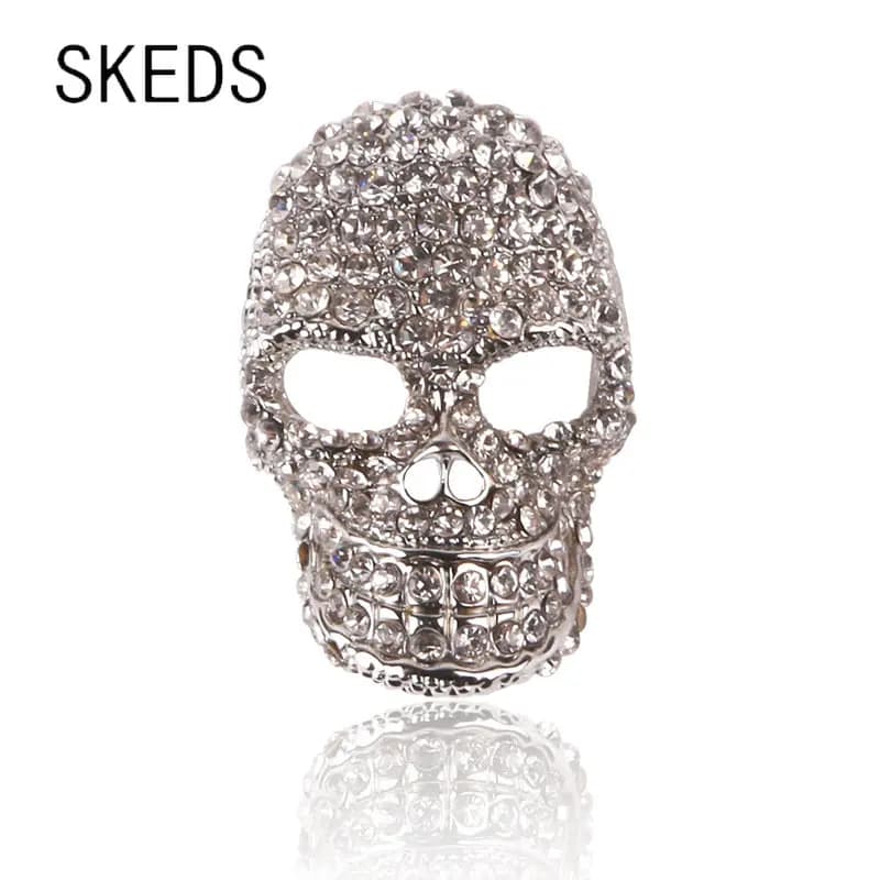 SKEDS Fashion Punk Full Crystal Skull Shining Brooch Pin For Women Trendy Personal Badges Clothes Bag Accessories Brooches Pins
