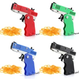 Mini Keychain Rubber Band Gun Toy Metal Folding Rubber Band Launcher Toy Gun Shooting Pistol Kids Outdoor Activities Party Game