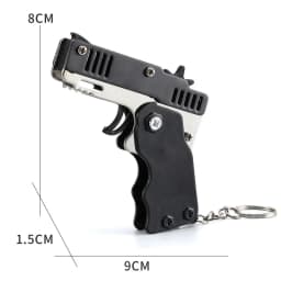 Mini Keychain Rubber Band Gun Toy Metal Folding Rubber Band Launcher Toy Gun Shooting Pistol Kids Outdoor Activities Party Game