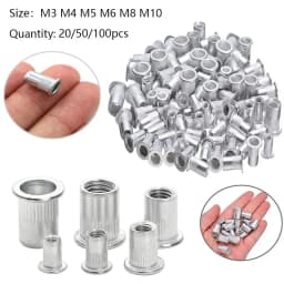 100/50/20Pcs M3 M4 M5 M6 M8 M10 Aluminum Alloy Rivnut Flat Head Threaded Rivet Insert Nutsert Cap Rivet Nut