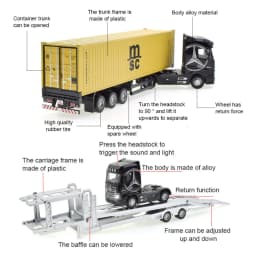 1:50 Diecast Alloy Truck Head Model Toy Container Truck Pull Back With Light Engineering Transport Vehicle Hobby Collections