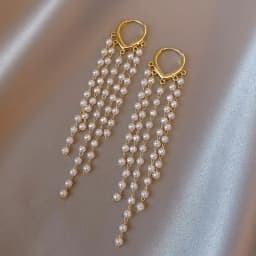 Minar Exquisite Simulated Pearls Strand Long Tassel Earring for Women Gold Color Alloy Hoop Earrings Wholesale Party Jewelry
