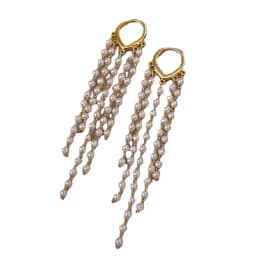 Minar Exquisite Simulated Pearls Strand Long Tassel Earring for Women Gold Color Alloy Hoop Earrings Wholesale Party Jewelry