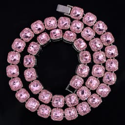 Hip Hop Pink Crystal Cuban Link Chain Necklace for Women Bling Iced Out Silver Color Rhinestone Paved Choker Necklaces Jewelry