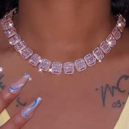 Hip Hop Pink Crystal Cuban Link Chain Necklace for Women Bling Iced Out Silver Color Rhinestone Paved Choker Necklaces Jewelry